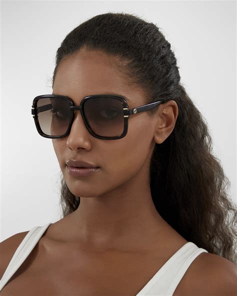 gucci - gg0877s - shiny black - injection|Gucci Oversized Square Injection Plastic Sunglasses.